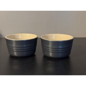 2 Le Creuset stackable stoneware ramekins Oyster Gray EUC